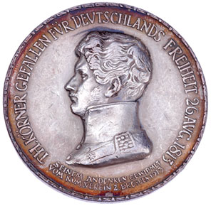 Napoleonic War Silver Commemorative Death Medal Theodor Korner - August 26, 1813-1913