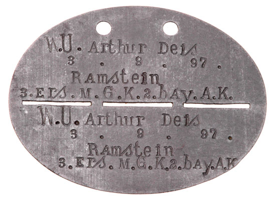German WW1 Machine Gun Officer Dogtag