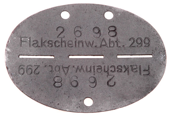 WW2 German Flakscheinwerfer ID Tag