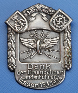 Reichsbahn - DAF - NSBO Officials Badge "Thank You" to the Fuhrer Essen - April 15, 1934