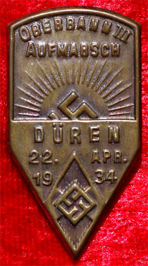 1934 HJ Oberbann III Spring Equinox Parade up Duren Badge