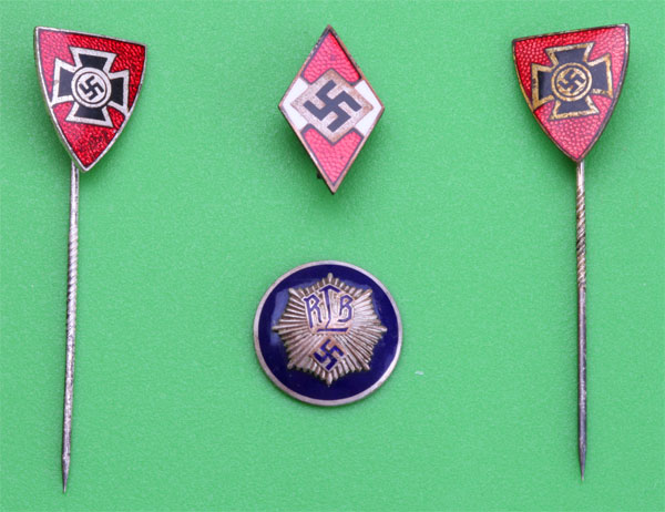 HJ Knife Diamond, RLB Member Pin and two 1938 Veteran Member Stickpins