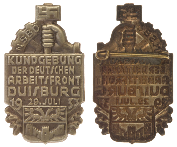 1933 NSBO German Labour Front Duisburg Rally Badge