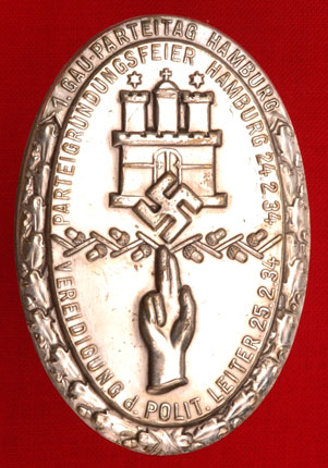 1st Gau-Parteitag Hamburg Badge Feb 24, 1934