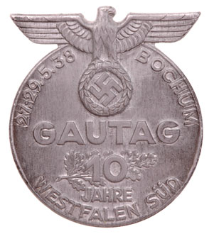 10 Year Anniversary Badge Gautag Westfalen Sud in Bochum May 27-29, 1938