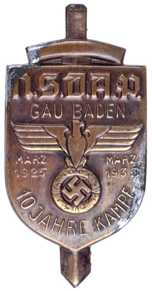 Gau Baden 1925-35 Commemorative Badge 10 Yahre Kampfe - 10 Years of Battle