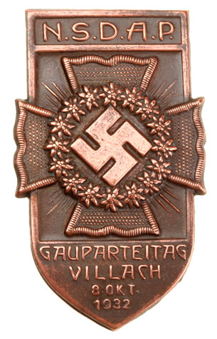 NSDAP Gau Party Day Badge Villach Austria - Oct 8, 1932