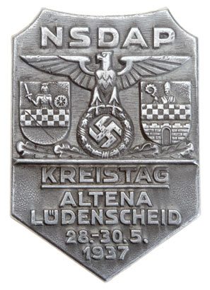 NSDAP Dual Kreistag Badge Altena & Ludenscheid - May 28-30, 1937