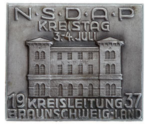 NSDAP Kreistag Headquarter Building Badge Braunschweig-Land - July 3-4, 1937