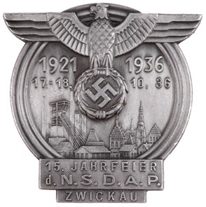 NSDAP 15 Year Anniversary Badge Zwickau 1936