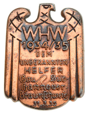 1934/35 WHW Anonymous Helper Badge Gau South-Hannover Braunschweig - March 31, 1935