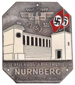 1938 NSKK Motorgruppe Franken Orienteering Motorcycle Trip around Nurnberg Commemorative Enamel Plaque
