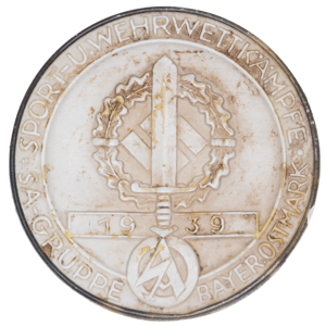 SA Gruppe Bayerostmark Sport und Wehrwettkampfe Medallion 1939 3rd Place Victor