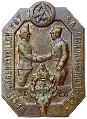 1933 SA Standarte Jager No. 7 Commemorative Badge