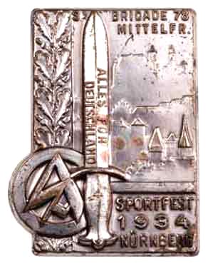 SA Brigade 78 Mittelfranken - 1934 Sportfest Nurnberg Badge