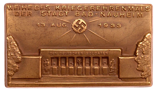 Badge for the Consecration of the Bad-Nauheim War Veterans Memorial, August 13, 1933
